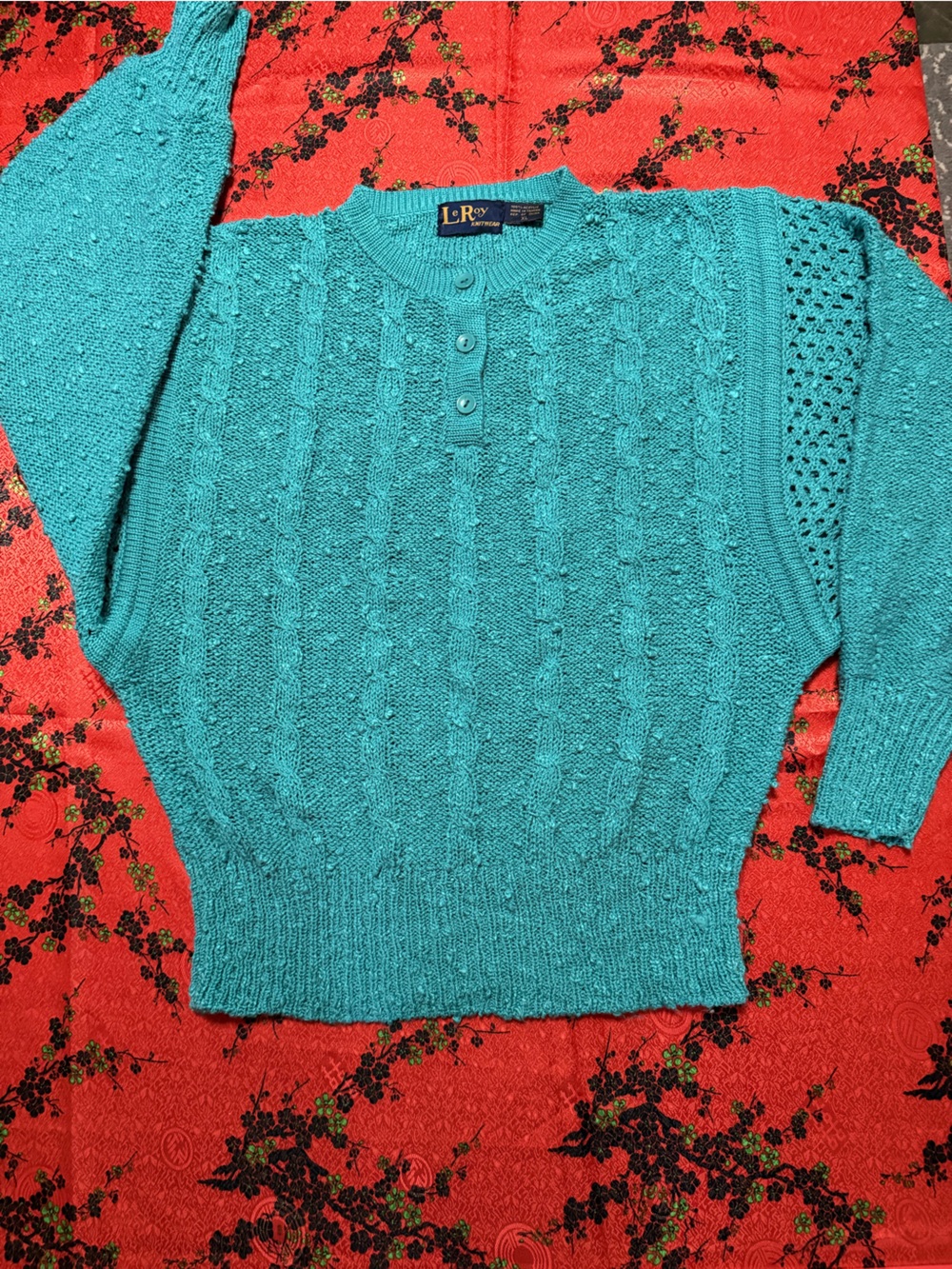 70’s LeRoy Vintage Teal Cable-Stitch Sweater